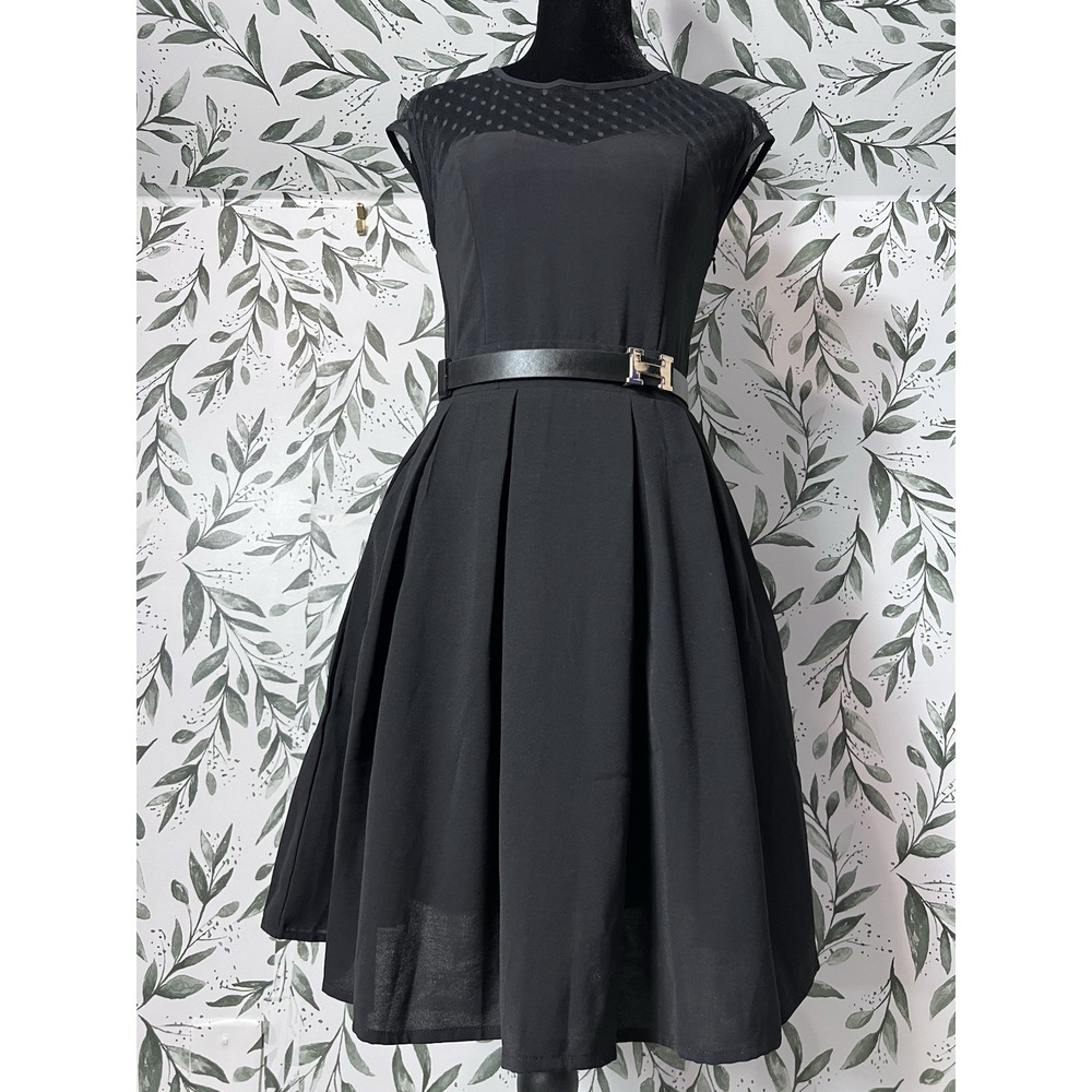 Black Summer Casual Classic Dress Sz S NWT Belt Pockets Lace Fit-and-flare